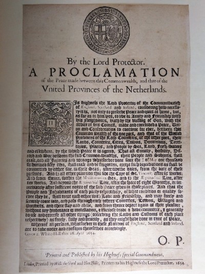 Single printed page of text with Protectorate symbol at top