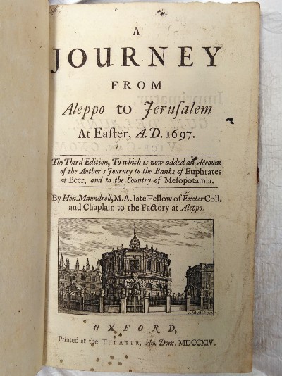 Title page of 1714 book with printed image of Sheldonian Theatre.
