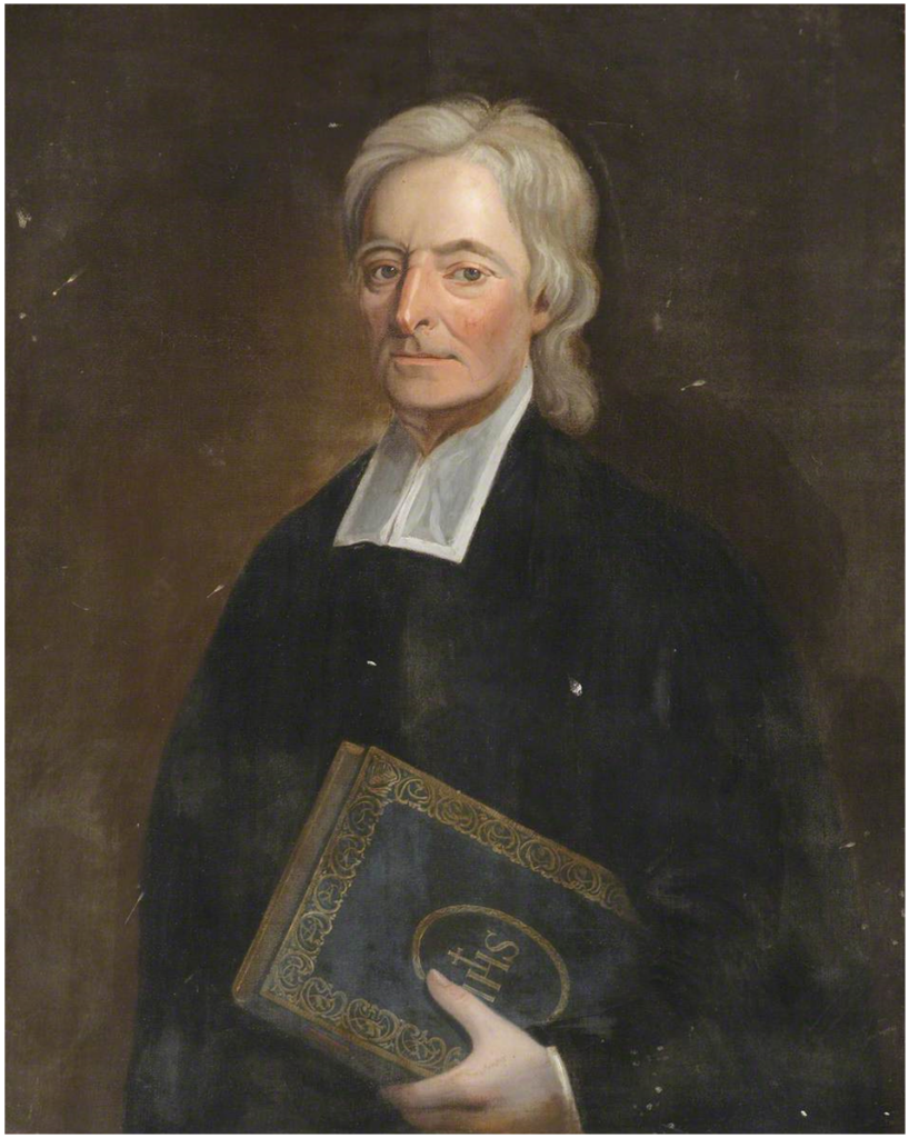Oil painting of Josiah Pullen. Man in plain early modern clothes carrying a bible under one arm.