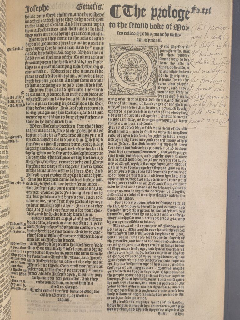 Printed text page with two columns. In the top right margin is 18th century handwriting in pale ink.