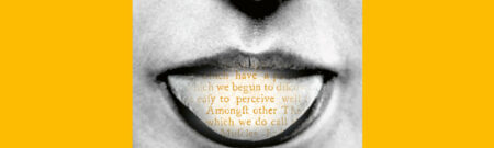 Part of the poster advertising the free Sensational Books exhibition at the Weston Library. The image depicts a human tongue with words written across it.