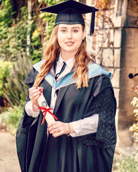 An image of Emma Ford wearing academic gown. Emma is current MCR President at Hertford College, NERC UKRI Environmental Research ScholarSub-Department of Atmospheric, Oceanic & Planetary Physics. Department of Physics, University of Oxford.