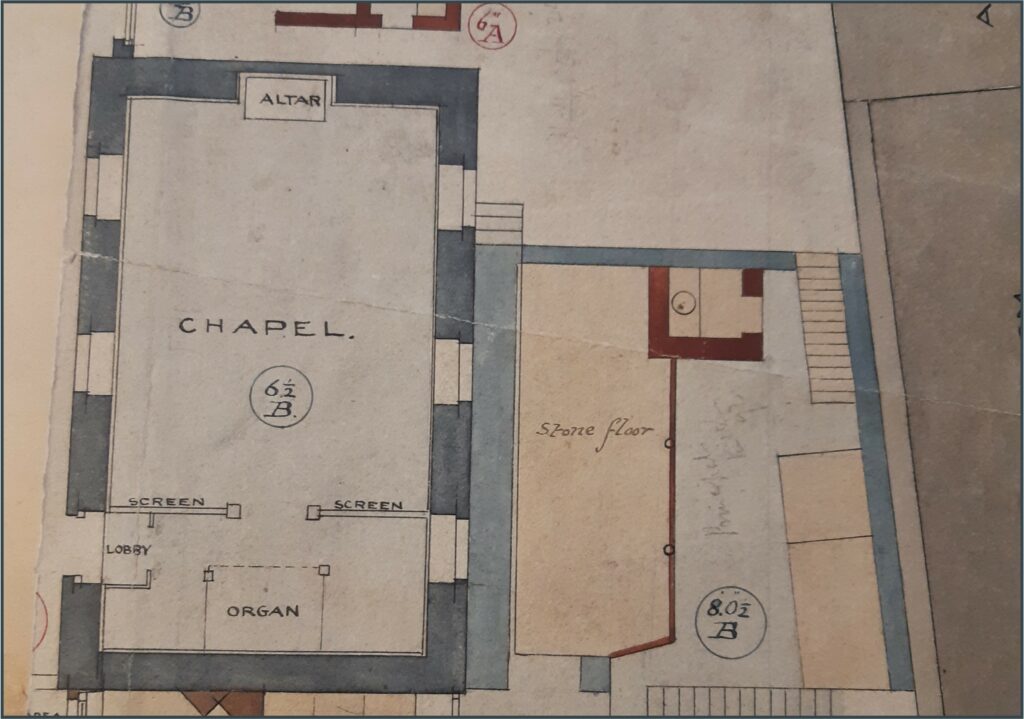 Architectural plan of the original chapel before conversion into the library