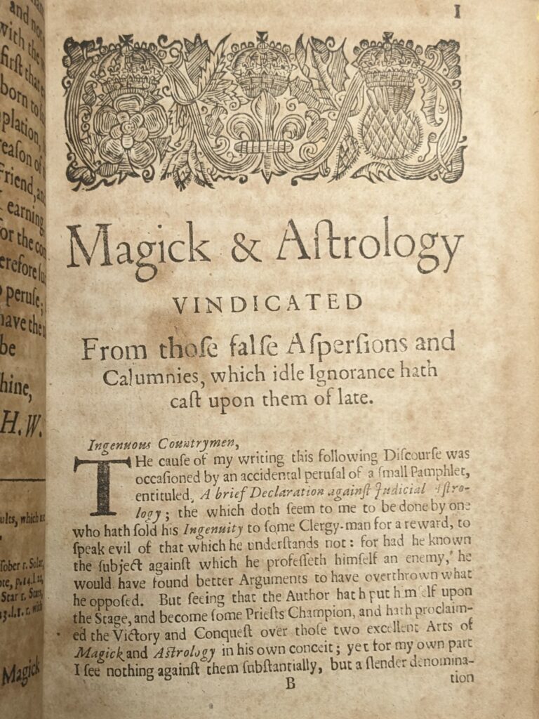 Title page of 'Magick & Astrology Vindicated' (1651)