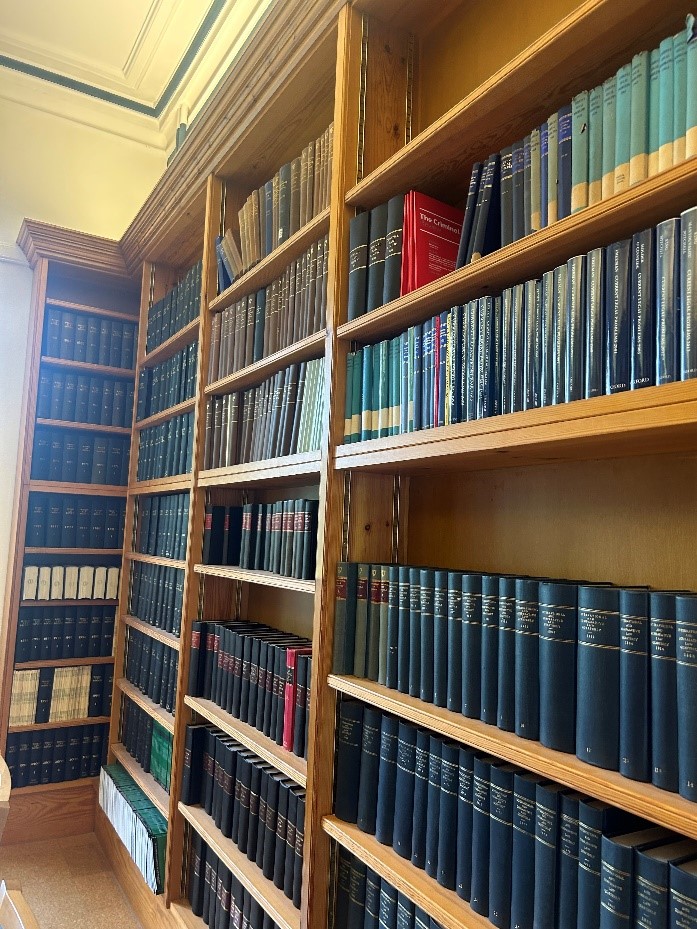 Wooden book shelves in Balliol College Library