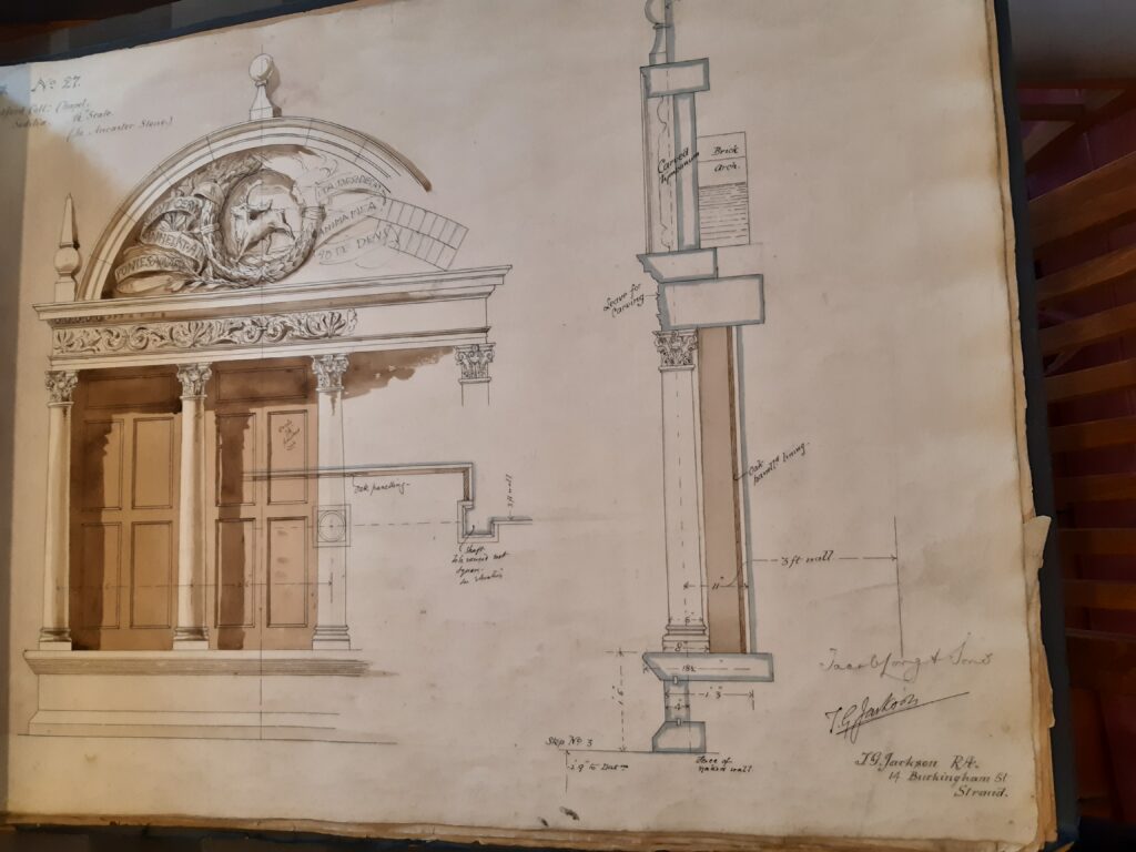 A page from the Jackson drawings, showing a plan for the chapel portico.