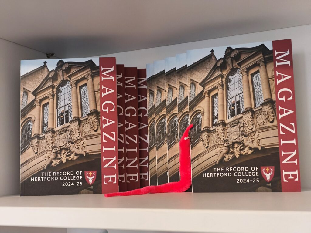 Worm with lots of copies of Hertford College Magazine